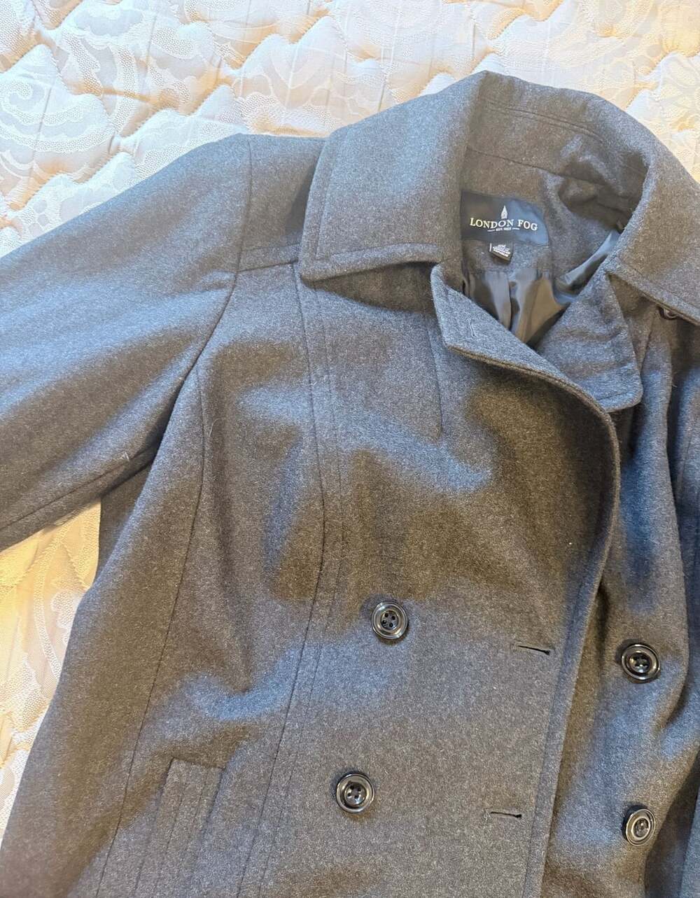 London Fog Wool Peacoat Size 0X Gray Double-Breasted Jacket